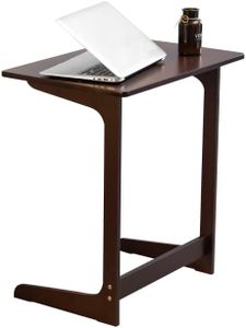 Forevich Tv Tray Table Bamboo Wood Laptop End Side Table for Sofa Couch Bed C Shaped Brown