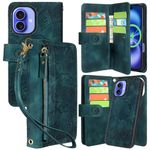 Harryshell for iPhone 16 Plus 6.7 inch Detachable Magnetic Case Wallet,Compatible with Magsafe Wireless Charging, [Theft-Scan Blocking] Card Slots, Cash Zipper Pocket Wrist Strap (Floral Teal)