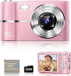EJXHKNF Digital Camera, 1080P FHD Vlogging Camera 50MP Compact Portable Photo Camera with 2.4" Screen, 16X Digital Zoom Mini Small Pocket Camera for Kids Students with 1 Battery, 32GB Card (Pink)