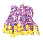 JZK 30 x Plastic gold winner medals with ribbons for kids party game prizes children birthday party bag fillers party favours toys kids sports day medals