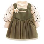 Bold N Elegant Trendy Girls Balloon Sleeve PU Leather Luxury Party Frock Mini Dress Pinafore Pinny for Girls (Green, 6-12 Months)