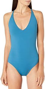 Catalina Women's Standard V Neck with Lace Up Back Detail One Piece, Blue, X-Large