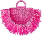 Floerns Women's Straw Bag Holiday Beach Vacation Fringe Trim Handbag Hot Pink One-Size