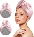 YoulerTex Microfiber Hair Towel Wrap Turban 2Pack Head Towels for Drying Women Curly Long Wet Plopping Hair Quick Rapid Dry Anti Frizz Absorbent Hair Towel After Shower (Pink/Silver-White)