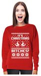 Tstars It's Christmas Bitches Ugly Sweater Humping Reindeer Funny Women Sweatshirt Medium Red