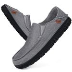 LongBay Men Canvas Moccasins Slip-on Memory Foam Slippers House Shoes Gray, 11