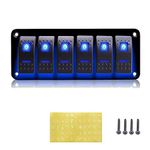 Geloo 6 Gang Switch Panel, 12V/24V Rocker ON/OFF Toggle Switch IP65 Waterproof for Car Boat Marine RV Truck Camper Vehicles (Blue)