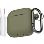 KOKOKA Case Cover Compatible for AirPods 4th Generation with Cleaner Kit, Soft Silicone Full Body Shock Absorbing Protective Case for Airpods 4 2024 with Cleaning Pen & Carabiner, Army Green