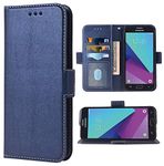 Compatible with Samsung Galaxy J3 Luna Pro J 3 Prime 2017 Emerge 3J Eclipse Mission Wallet Case Wrist Strap Lanyard and Leather Flip Card Holder Cell Phone Cover for Glaxay S327VL Women Men Blue