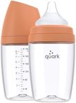 BuubiBottle Max Anti Colic Baby Bottles by Quark - With RealFeel Slow Flow Nipple for Newborns to Simulate Breastfeeding - BPA-Free, PVC-Free, Toxin-Free - 240 ml Bottle with Lid, 2 Pack - Orange