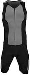 (Small, Charcoal/Black) - Kona II Men's Triathlon Suit - Sleeveless Speedsuit Skinsuit Trisuit with storage pocket and BONUS Race Bib Belt