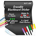 Large Chalkboard Wall Sticker, ACVVIP Self-Adhesive Chalk Board - 16.5" x 118" (9.8 ft) - 6 Chalk Markers & 5 Chalks & 1 Eraser Cloth – Blackboard Sticker for Classroom, Home, Office