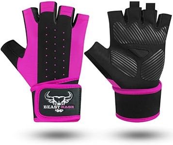 BEAST RAGE Guantes de Levantamiento de Pesas para Hombres y Mujeres, muñequera Acolchada, protección de la Palma, Transpirables, Ajustados, para Fitness, Entrenamiento, Guantes de Gimnasio (S, Rosa)