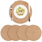 Amidaky Round Woven Placemats Thermal Insulation Dining Table Placemats Natural Jute Set of 4 Brown 14 inches Washable