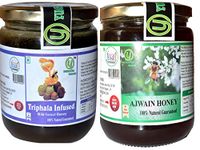 Yugmantra Organic Foods -100 % Pure Raw Natural Unprocessed Triphala Infused Forest Flower Honey (650 Pack of 2 ) !! Immunity Booster Vedic Honey (TRIPHALA+ AJWAIN)