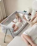 AirClub Bassinet Bedside Sleeper, Baby Bed Crib for Newborn, Bedside Crib Sleeper with 4 Auto-Lock & Adjustable Height, Breathable Mesh&Mattress