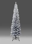 SHATCHI 4Ft-8Ft Artificial Slim Christmas Pencil Tree Holiday Home Decorations with Pointed Tips and Metal Stand, Snow Flock, 7ft