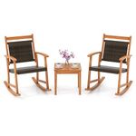 Tangkula 3 Pieces Patio Rocking Chair Set, Patiojoy Acacia Wood Rocker with Side Table, Outdoor Rocking Chairs with Wicker Rattan Seat & Backrest, Rocking Bistro Set for Garden, Backyard, Poolside