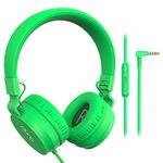 Puro Sound Labs PuroBasic Volume Limiting Wired Headphones for Kids, Foldable & Adjustable Headband w/Microphone, Compatible with Smartphones, Tablets and PC’s (Green)