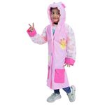 Zacharias Girl's Kids PVC Waterproof Long Raincoat with Attached School Bag Space y-129 (Pink_4-5 Years) (Pack of 1)