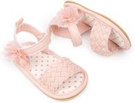 Meckior Baby Toddler Infant Girls PU Leather Soft Open Toe Summer Sandals Flower Princess Flat Shoes, A30/Pink, 12-18 Months Toddler