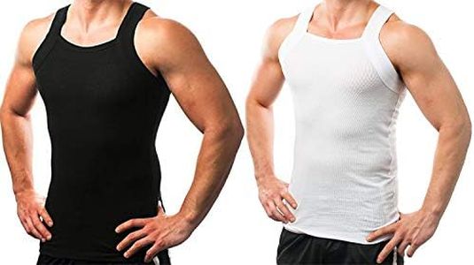 Different Touch 2 Pack Men's Tank Tops Square Cut Muscle Rib A-Shirts, Black & White, Small