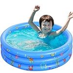 WAIZHIUA 100x40cm Paddling Pools for Kids 3 Ring Inflatable Baby Swimming Pool with Inflatable Safety Floor for Toddlers Children Family Outdoor Garden Backyard Water Game