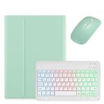 kaidisen Backlit Keyboard Compatible with iPad 6th 5th Generation iPad Air 2/Air iPad Pro 9.7 inch Keyboard Case with Mouse, Detachable Backlight Color Keyboard Case,Mint Green+White