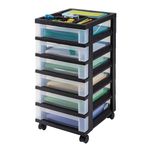 IRIS USA Craft Organizers and Storage, Rolling Storage Cart for Classroom Supplies, Storage Organizer for Art Supplies, Drawer Top Organizer for Small Parts, 6 Drawers, Black