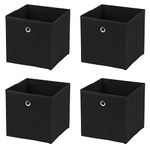 Taylor & Brown Set of 4 Large Foldable Square Storage Cubes, Fabric Organiser Canvas Cube Boxes Collapsible for Home, Bedroom, Nursery Office, Playroom Toys, 30x30x30cm (Black)