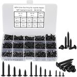 HanTof 420pcs M2 M3 M4 Phillips Truss Head Self-Tapping Wood Screws,Wafer Head Wood Screws,Pan Head with Washer Tapper Screws Assortment Kit for Wood,Plastic and Soft Metal,13 Sizes,Black Carbon Steel