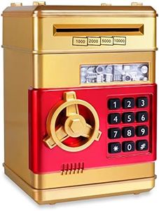 GuDoQi Piggy Bank, Electronic Money Bank, Safe Mini ATM Cash Coin Can, Auto Scroll Paper Money Saving Box, Great Birthday for Kids, Gold