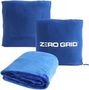 Zero Grid Premium Lightweight Wearable Super Soft Travel Blanket with Neck Snaps, Cozy Footpockets and Zipper Pouch (Royal Blue)