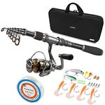 PLUSINNO Telescopic Fishing Rod and Reel Combos Full Kit, Carbon Fiber Fishing Pole, 12 +1 Shielded Bearings Stainless Steel BB Spinning Reel