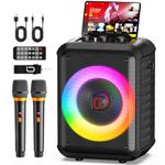 JYX Karaoke Machine with 2 Wireless Microphones, Portable Bluetooth Speaker with PA System for Adults, Disco LED Light, Supports USB/SD Card/TWS/AUX/Echo Adjustment/REC for Party, Birthday, Home