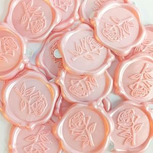 Pilloze 50 Pcs Adhesive Pink Rose Wax Seal Stickers, Rose Wedding Invitation Seal, Pink Rose Seal for Envelope, Easy to Use Rose Envelope Stickers with Good Adhesion