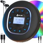 KLIM Journey - Portable CD Player with Long-Lasting Battery - New - with Headphones - Radio FM - Compatible MP3 CD Player Portable - SD Card, FM Transmitter, Bluetooth - Ideal for Cars - Black