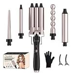 SevePanda Ceramic Curling Wand, 5 in 1 Multifunction Curling Iron Curling Wand Curling Tongs Iron Set with 5 Interchangeable Ceramic Coating Barrels, Waver Curling Wand for Long/Short Hair