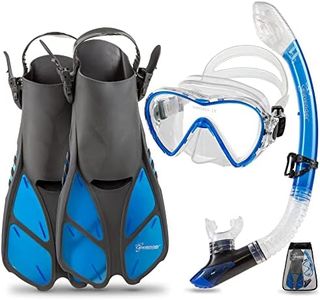 Seavenger Diving Dry Top Snorkel Set with Trek Fin, Single Lens Mask and Gear Bag, L/XL - Size 9 to 13, Gray/Clear Blue