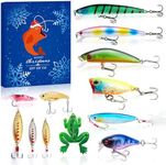 Fishing Advent Calendar for Adult Men Teen, 12 Day Christmas Countdown Calendar Fishing Lure Gifts Soft Lures Spoons Minnow, Popper Crankbait VIB