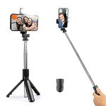 Selfie Stick,Extendable Selfie Stick with Wireless Remote Control&Fill Light, Tripod Phone Holder for Video Recording Live Compatible with iPhone 13 Pro Max/iPhone 12 Pro Max/11/XS Max/6S,Galaxy S21