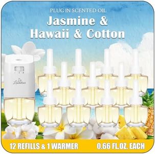 Plug in Air Freshener for Home – 12 Pack Scented Oil Refills with 1 Adjustable Warmer, Long Lasting Odor Eliminator for Bathroom, Room, House – Jasmine, Hawaiian, Cotton Scents