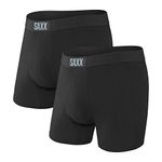 SAXX Men's Underwear -VIBE Super Soft Boxer Briefs with Built-In Pouch Support – Pack of 2, Black/Black, Large