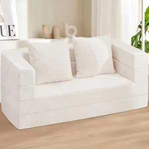 Cansunna Folding Bean Bag Chair for Adults,3-in-1 Bean Bag Couch Faux Fur Floor Sofa Large Beanbag Convertible Bean Bag Sofa Bed with Pillow,Bedroom,Living Room(Large,Milky White)