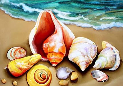 Reofrey DIY Diamond Art Painting Kits for Adults Sandy Beach, Diamond Art Conch Full Drill Round Rhinestone Diamond Art Painting Accessories, Cross Stitch Embroidery for Crafts (30x40 cm/ 12x16 inch)