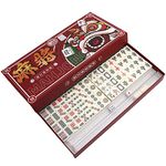 Chinese Mahjong Set | Mini Traditional Mah Jong Game Set with 144 Tiles, 2 Dices?4 Rulers | Portable Gathering Table Game