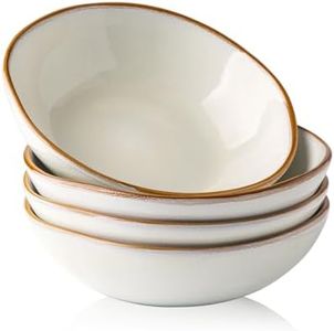 AmorArc Ceramic Cereal Bowls Set of 4, 24 oz Handmade Stoneware Bowls Set for Cereal Soup Salad Bread, Stylish Kitchen Bowls for Meal, Dishwasher & Microwave Safe, Reactive-Pearl White