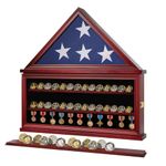 Tieeqe Large Military Burial Flag Coin Display Case Removable Rack,Solid Wood Military Flag Coin Shadow Box for a Folded 5'x9.5'American Veteran Flag & Coins with Lockable Door, Mahogany Finish