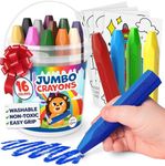 Jumbo Crayons For Toddlers 1-3 - 16pc Toddler Crayons For Kids Ages 4-8 1-3 2-4 - Easter Basket Essentials With Printed & PDF Color Sheets - Non Toxic, Washable Easter Basket Stuffers For Toddlers