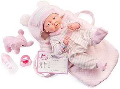 JC TOYS- Muñeca La Newborn recién Nacida de 38 cm, de Cuerpo Blando, Incluye Pelele, Saco y 5 Accesorios, Rosa, diseñada en España por Berenguer, +2 años